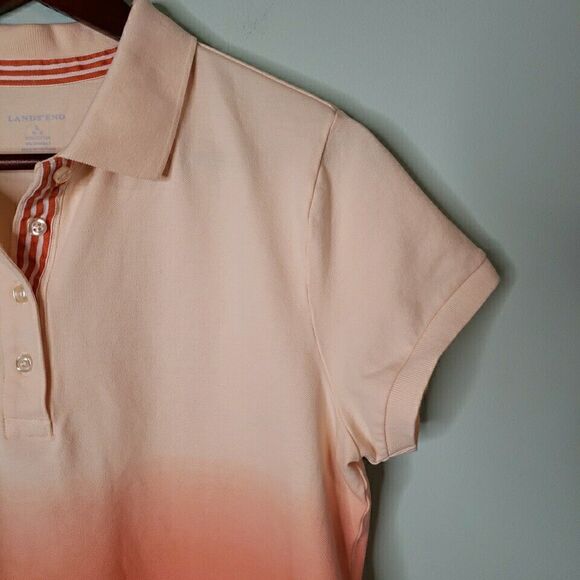 Lands End Womens Polo Shirt Orange Peach Ombre Casual Summer Top Golf Size Large - Picture 3 of 15